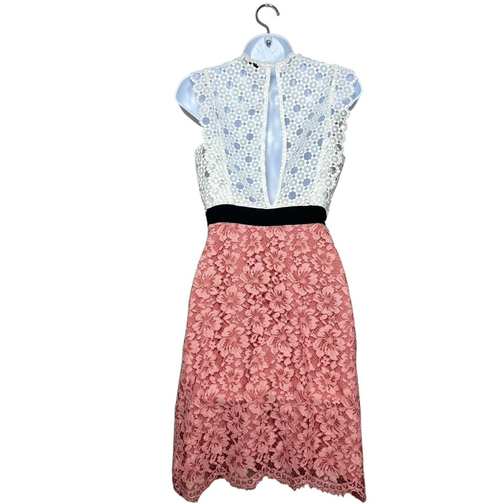 Sandro‎ White/Pink Lace Gab Sleeveless Dress Size 36 Small Elegant Romantic - Picture 2 of 13